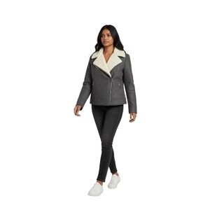 Express | Grey Wool Blend Moto Coat | Removable Sherpa Collar | Size M